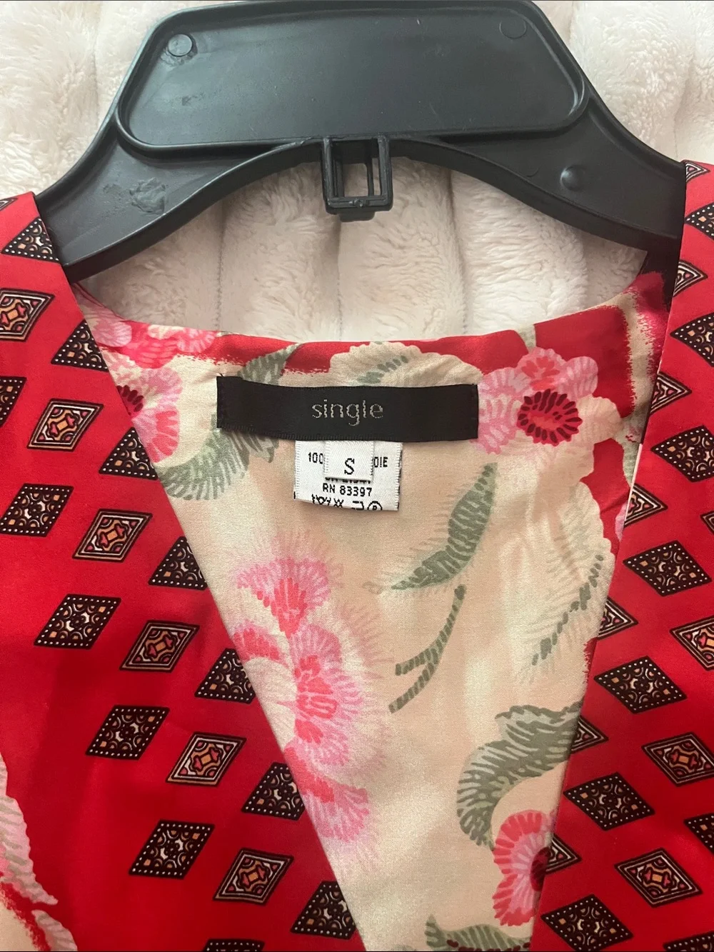 Single Red and Black Floral V-Neck Tie-Waist Tunic